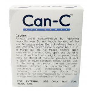 Can-C 点眼薬,　グリセリン 1% w/v / カルボキシメチルセルロース  0.3% w/v, 2本 x 5ml バイアル,製造元： Profound Products, 箱情報,注意事項